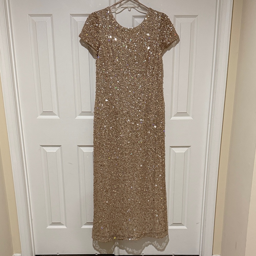 Adrianna Papell Gold Sequin Midi Dress